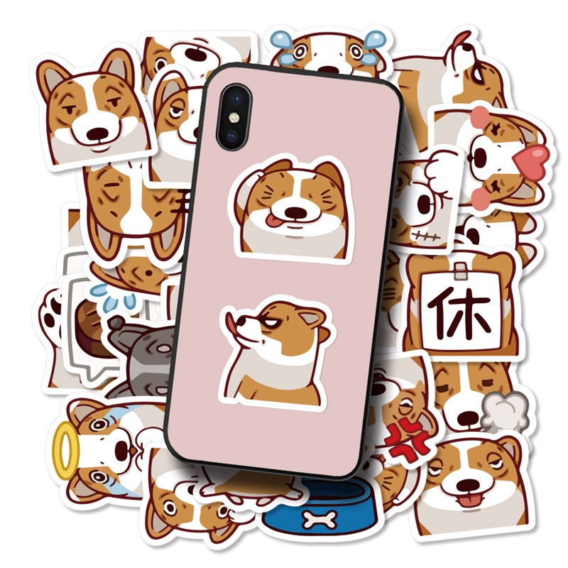 JOJO Corgi stiker kartun anjing air Piala bagasi Jurnal bahan anjing lucu phone case stiker kecil le