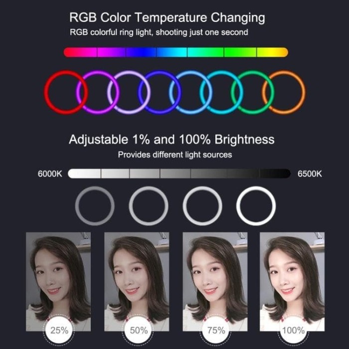 Ring Light RGB Rainbow 26CM +Tripod Stand 1.6M TikTok Youtuber