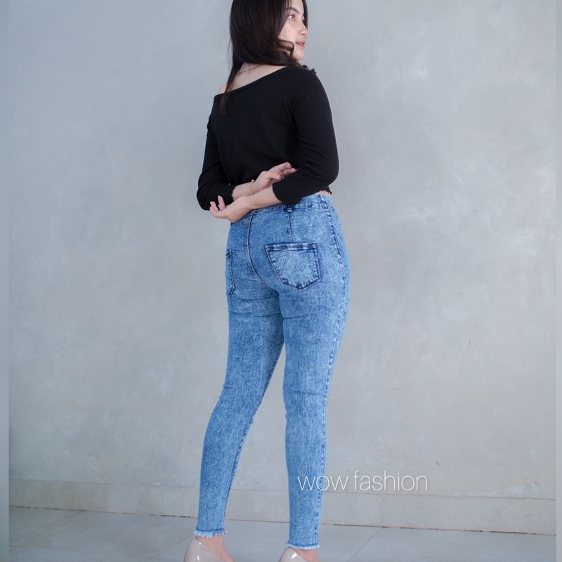 WOW-Valery Jeans ( HW TALI ) Highwaist Jeans Premium Strect Snow