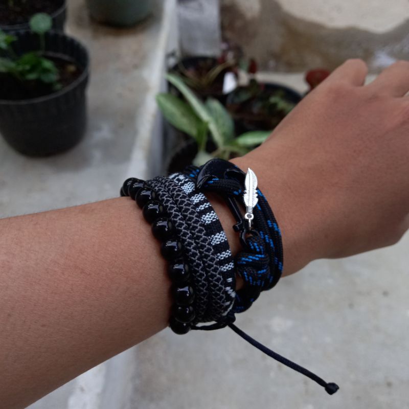 Gelang Pria Paket Prusik Paracord Seri Hitam Premium