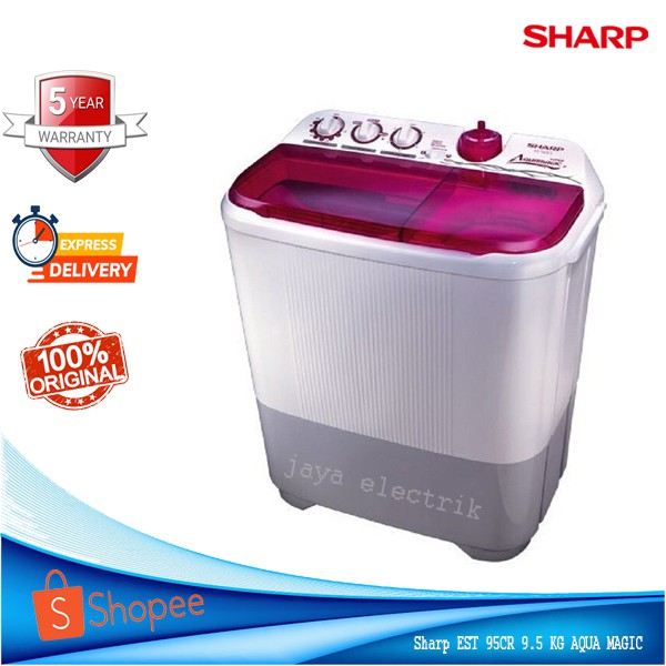 Mesin Cuci 2 Tabung Sharp EST 95 CR AQUA MAGIC BIG PULSATOR 9.5 KG Cuci Dan Kering