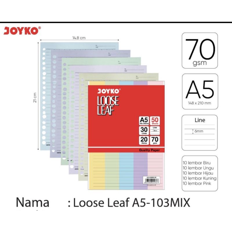 ISI FILE merek KIKY atau Big Boss/LOOSE LEAF/isi kertas File polos/isi binder-Warna JOYKO (50lbr)