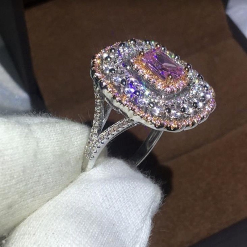 New women's fashion diamond pink zircon ring wedding engagement jewelry