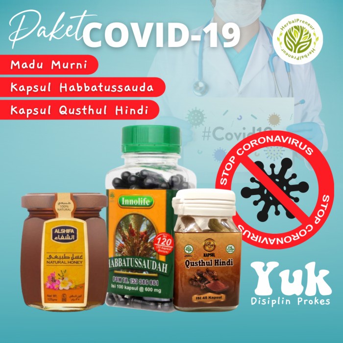 

Paket COVID-19 Madu Murni + Habbatussauda + Qust Hindi Kapsul Isoman - Paket COVID-19