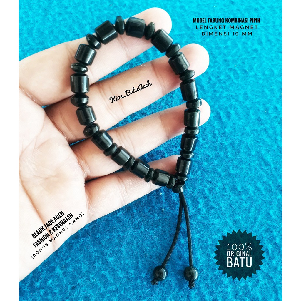 Gelang Giok Batu Black Jade Asli Aceh Tabung Kombinasi Pipih