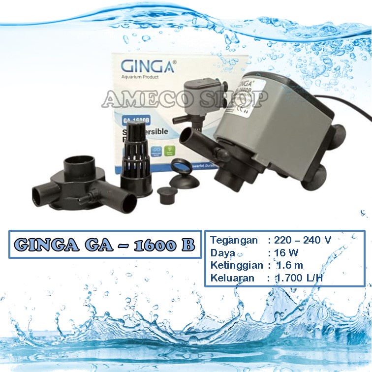 GINGA Power Head Pompa Air Celup Aquarium GA 1600 B