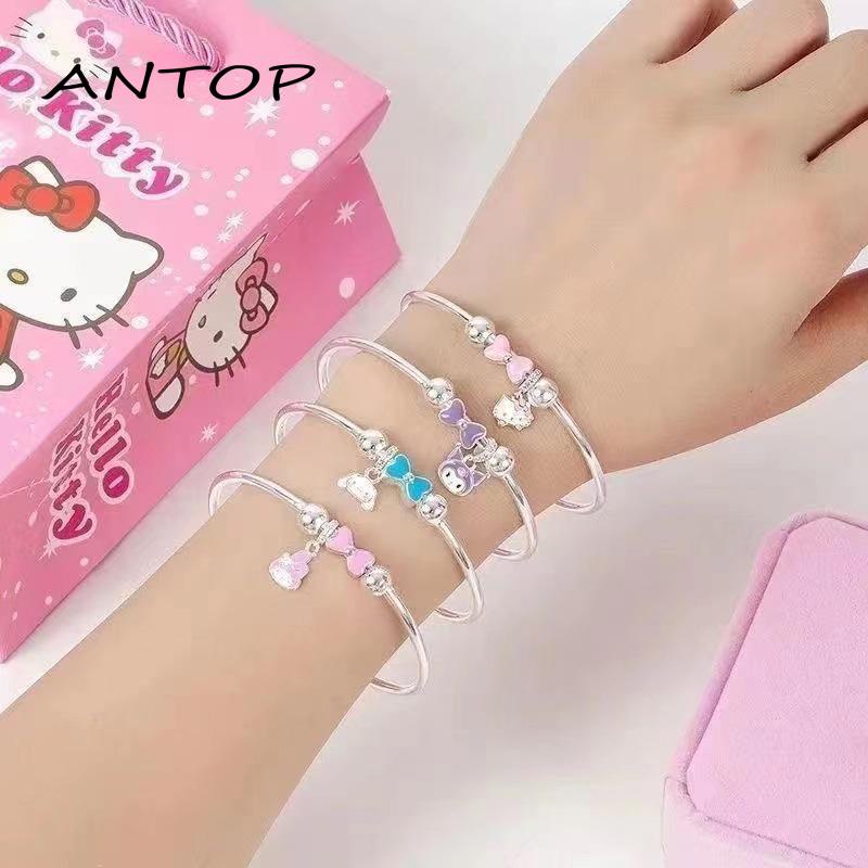 Gelang Tangan Rantai Aksen Simpul Pita Motif Hello Kitty / Cinnamon / Melody Untuk Perhiasan Wanita