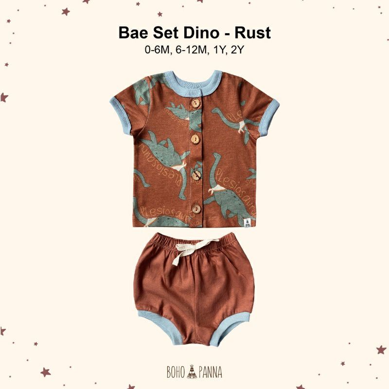 PEEK A BOO BABY SHOP - Bohopanna - Bohobaby Bae Set / Bae Set Dino Series / Setelan Bayi / Baju Bayi-Rust