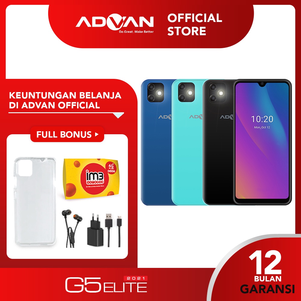 Advan G5 Elite 2021 (Blue) 6.1 Inci 3 GB 16 GB Octacore Smartphone Android 10 Garansi Resmi