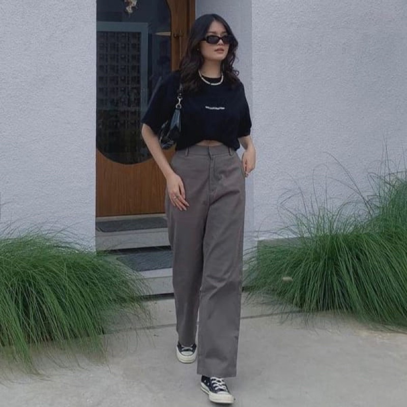 MELVA SLIP PANTS Kulot Highwaist Celana bahan atun loose pants