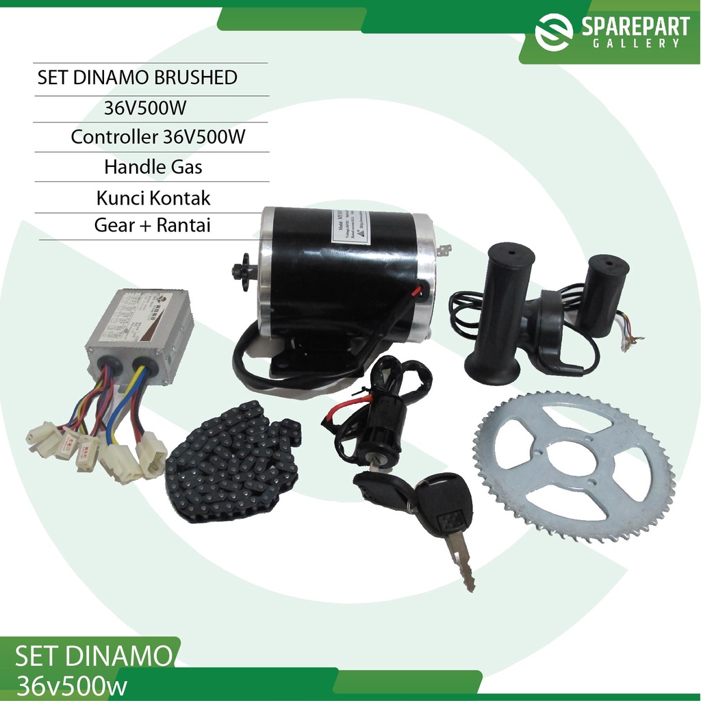 Paket set dinamo motor+controller+gas+rantai+gear+kunci 36v500w