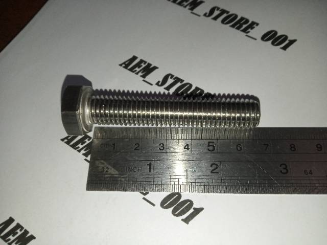 Baut hex M12 x 65 (6.5cm) stainless 304, baut kunci 19, baut kunci stainless