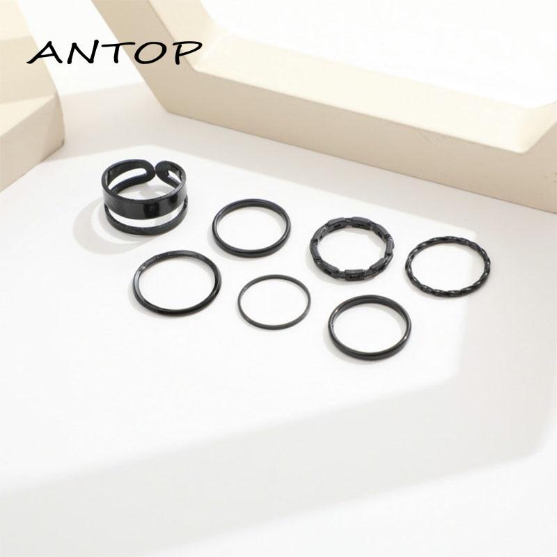 7pcs Cincin Korea Hitam Gaya Punk Aesthetic Cincin Titanium Pria Keren Untuk Wanita Ring Jewelry ANTOP