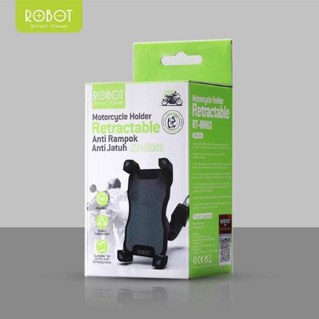 ROBOT RT-MH02 Phone Stand Holder HP Motor - Garansi Resmi 1 Tahun Black - sandaran handphone