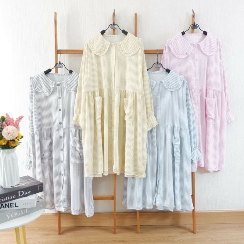 SM Tunik Babydoll Stripe Della 4 Warna/tunik muslim/ tunik motif /tunik rayon/tunik warna