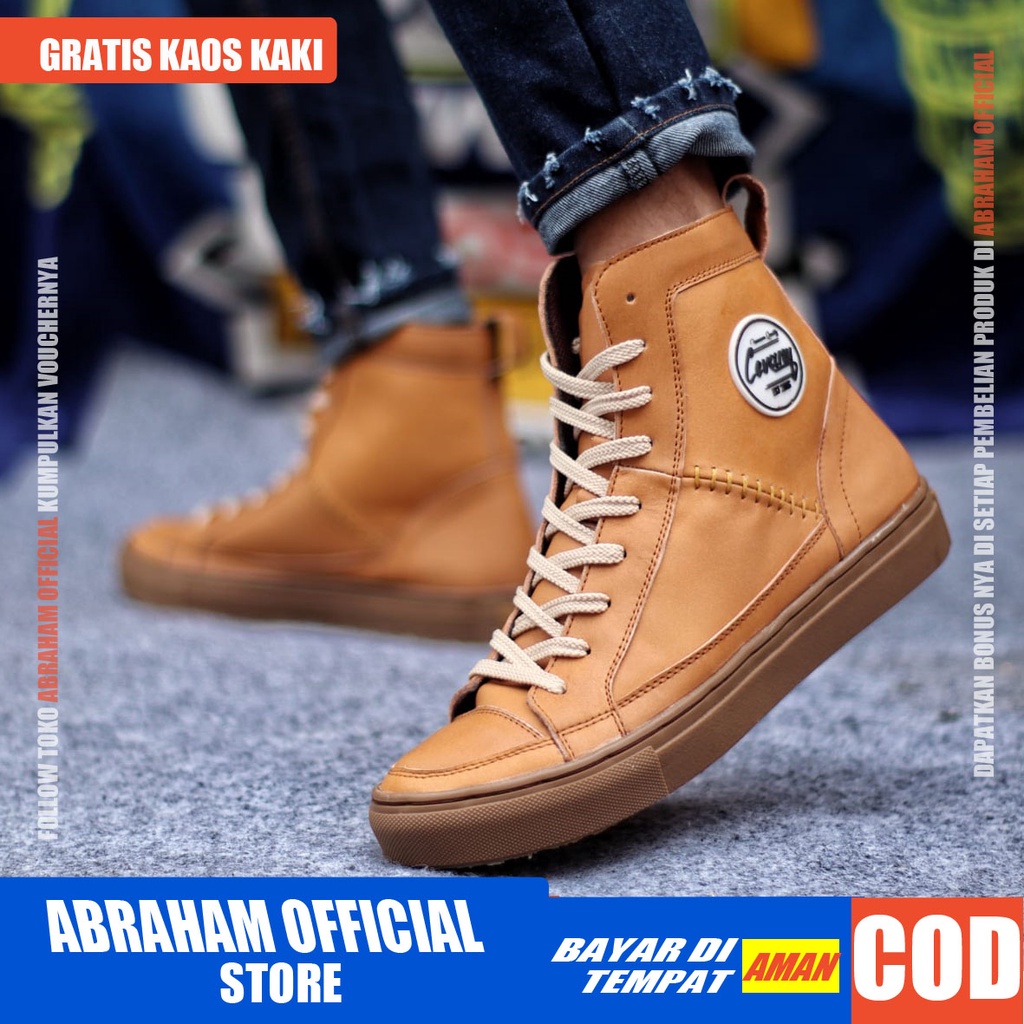 ABRHM DANTE HIGH Sepatu Sneaker Pria Sepatu Pria Casual Kulit Asli Cowo/Cowok Sepatu Sneakers Pria Sepatu Kasual Original