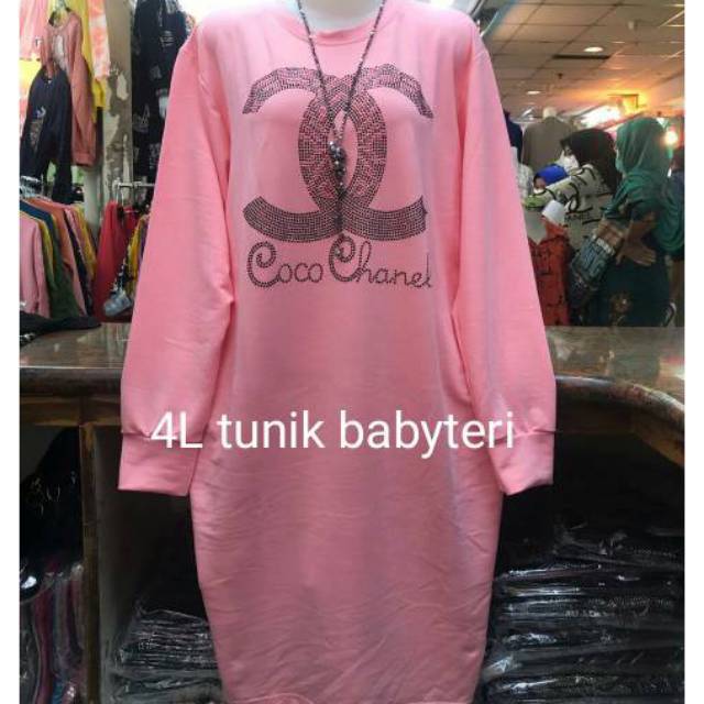 Tunik Kaos  Wanita  4L Bigsize Lengan Panjang Jumbo Mote 