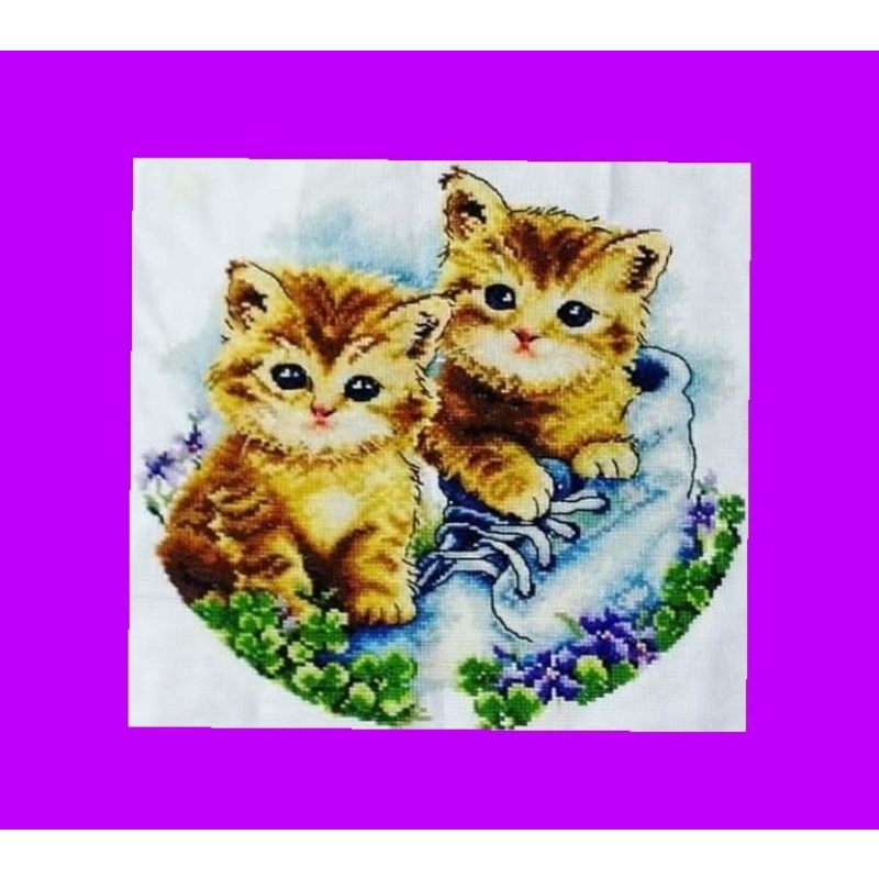 paket kristik kucing pola kain shoes cat cross stitch 14ct embroidery kerajinan tangan craft sulaman