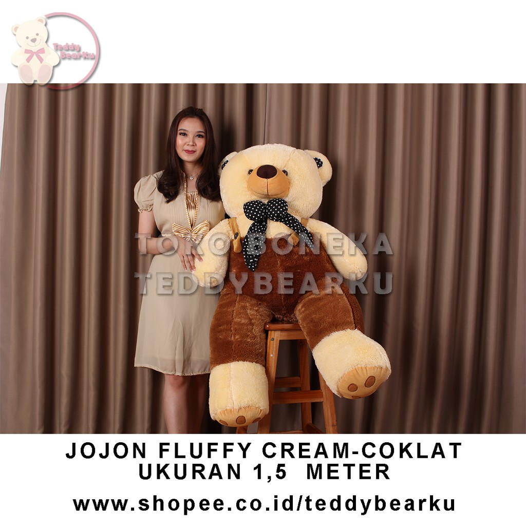 TEDDY BEAR SUPER JUMBO 1,5 METER FLUFFY JOJON PREMIUM CREAM - COKLAT