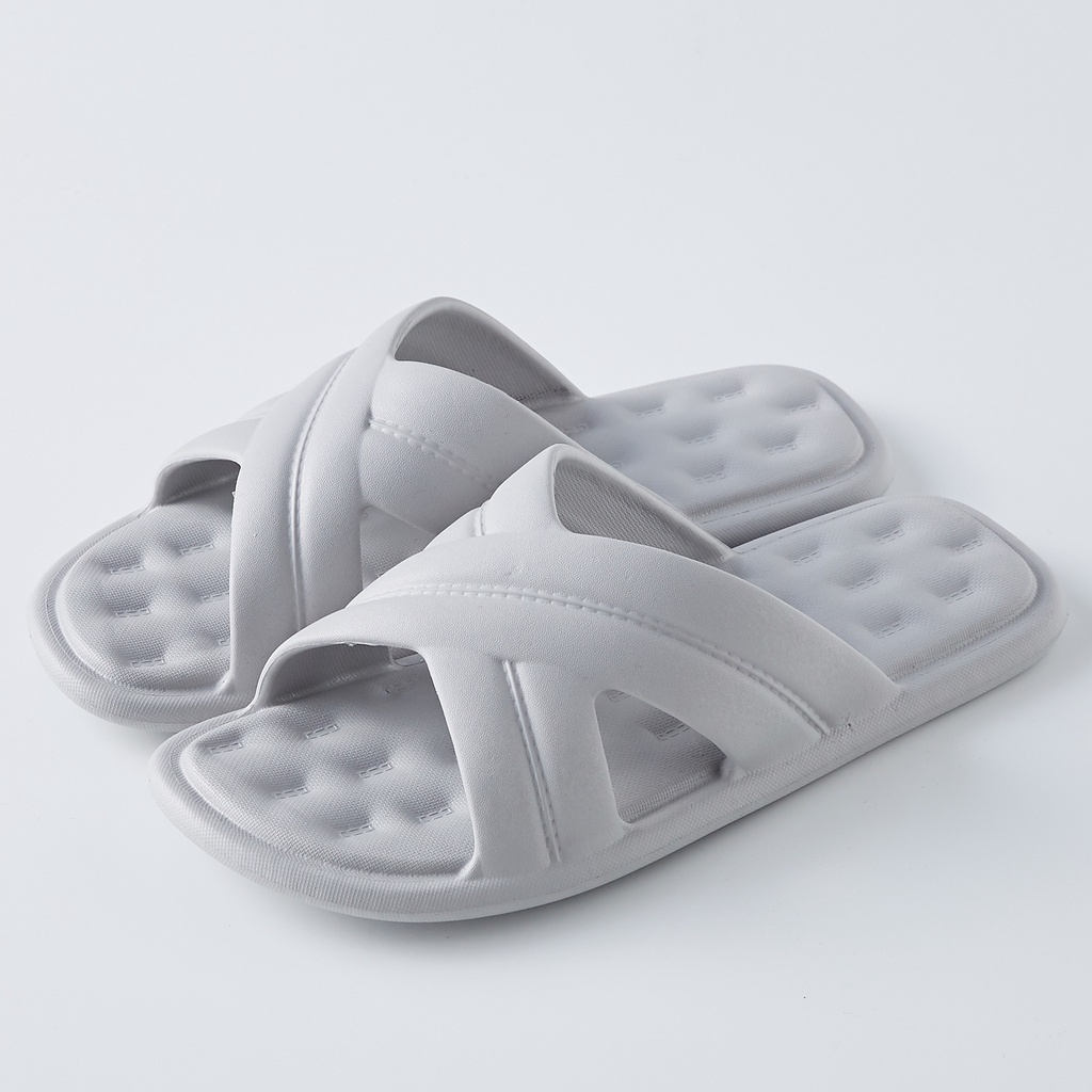 MINISO Sandal Kamar Mandi Sendal Selop Polos Model Cross Comfortable Nyaman Dewasa Non Slip Indoor-41-42 grey
