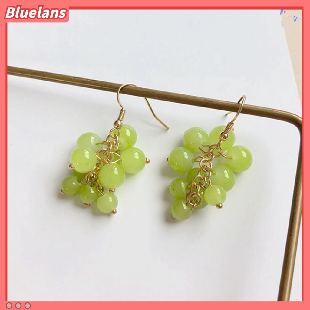 1 Pasang Anting Kait Tanpa Tindik Bentuk Anggur Aksen Manik-Manik Bulat Untuk Liburan