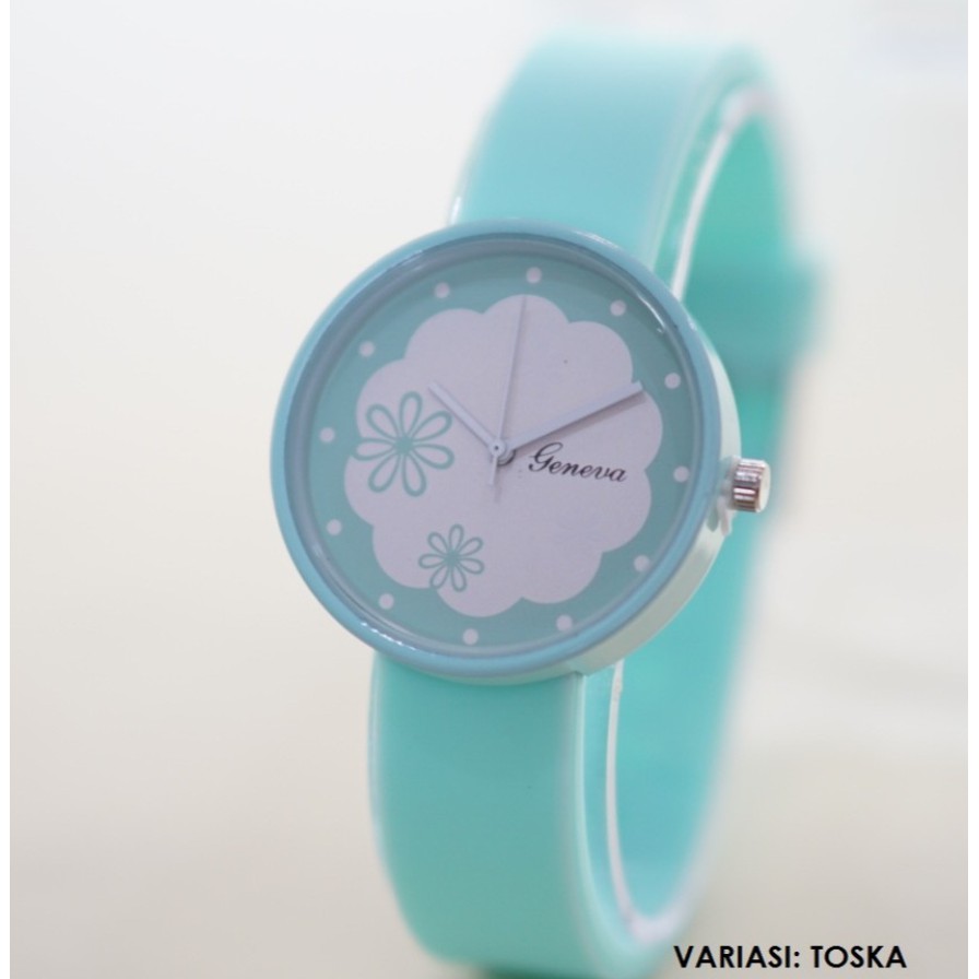 BAJ READY 7 WARNA JAM TANGAN MURAH ORIGINAL GENEVA RUBBER WANITA MOTIF BUNGA GN029 READY 7 WARNA