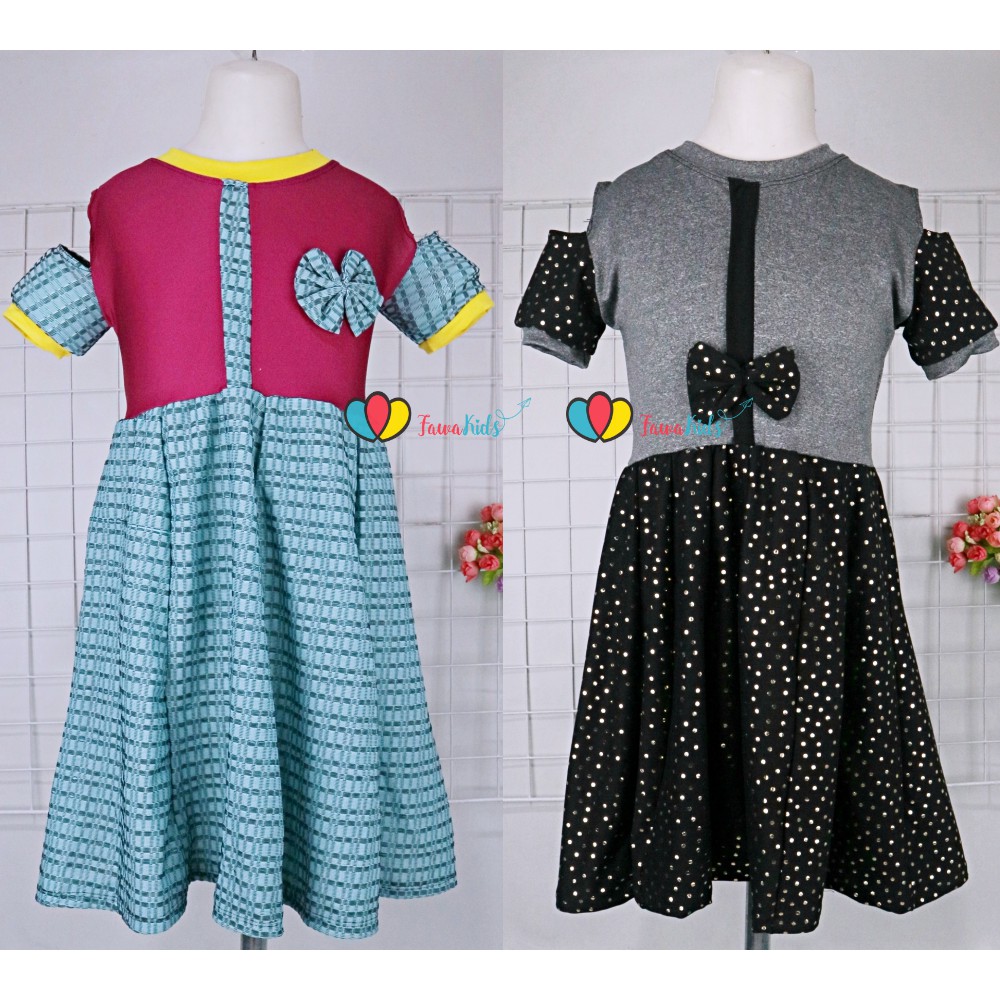 (Rample) Dress Sabrina uk 4-5 Tahun / Dres Anak Perempuan Baju Cewek Lengan Pendek Harian Gaun Motif