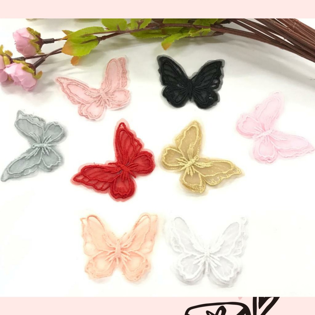 1 BUAH - APLIKASI KUPU TUMPUK BORDIR TRANSPARAN | BAHAN ORGANZA
