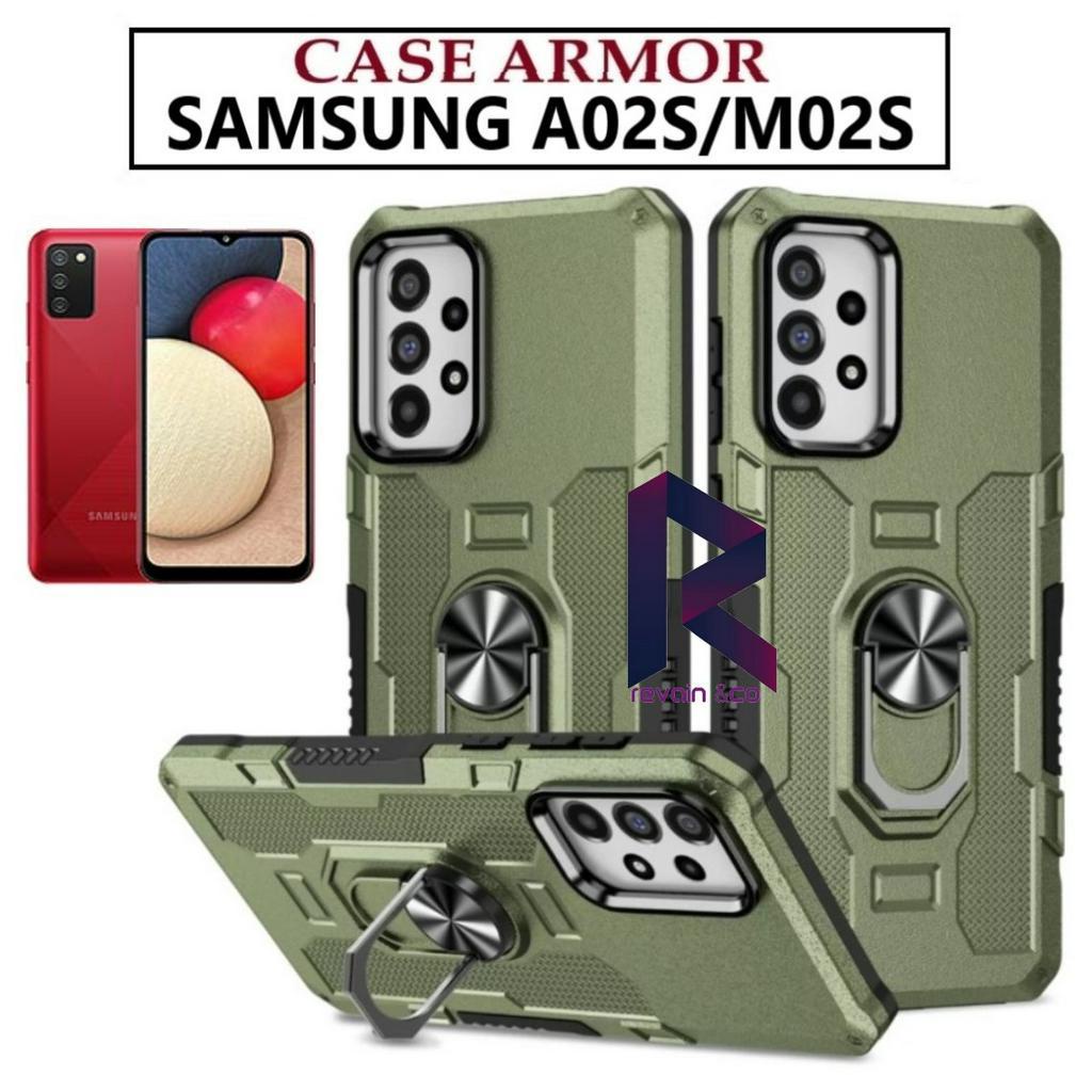 Case Armor SAMSUNG A02S M02S Iring Cincin Magnetic Kesing Hp Protect kamera Premium Hard Case Standing Robot Pelindung Kamera