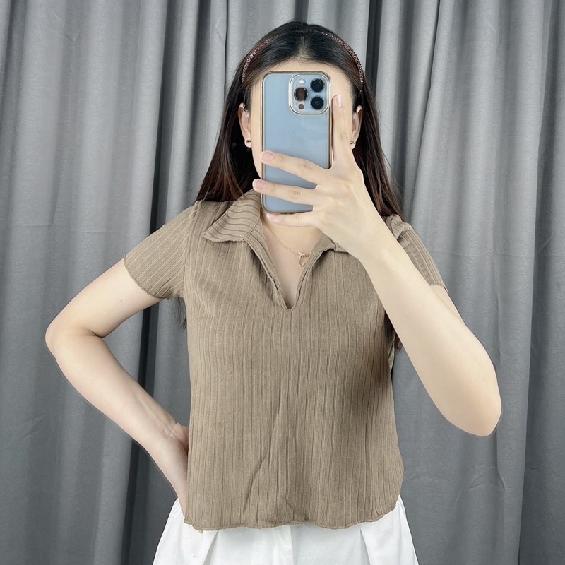 Knit Polo Vneck rib | Atasan polo