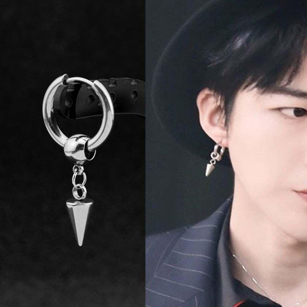 Anting Stud Awl Menjuntai Bentuk Bola Geometris Bahan Logam Gaya Punk Korea Minimalis Untuk Unisex