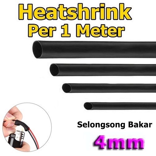 Selongsong Bakar Kabel 4mm Heat Shrink HeatShrink Tube Pelapis Kabel Selang Ciut Pelindung Bakar Panas Cable