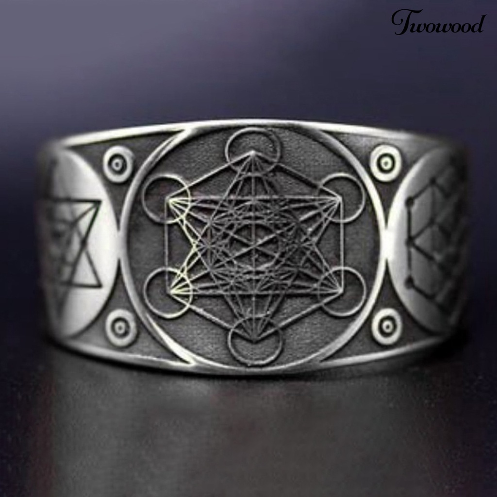 Twowood Hexagram Pattern Vintage Unisex Ring Alloy Adjustable Opening Punk Finger Ring Jewelry Accessory