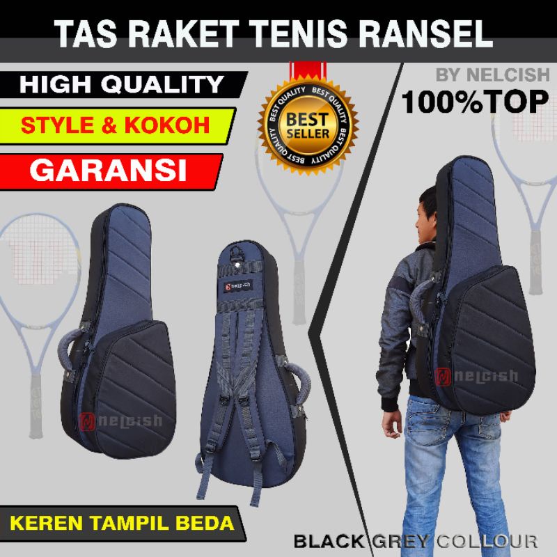TAS RAKET TENIS LAPANGAN RANSEL HITAM GREY COVER RACKET TENNIS HEAD BY NELCISH
