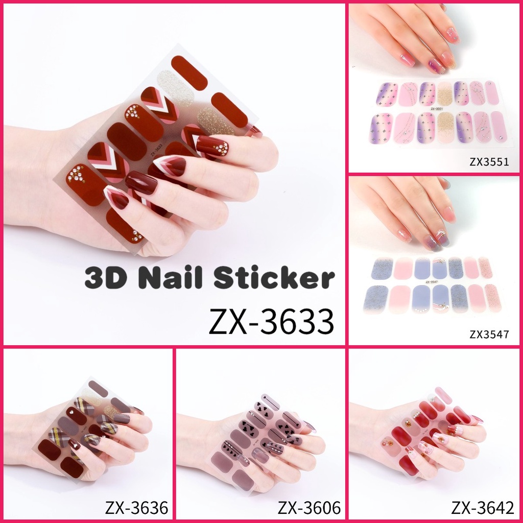 Stiker Kuku 3d Motif Berlian / Mutiara Warna Gradasi Tahan Air Untuk Nail Art / Manicure DIY