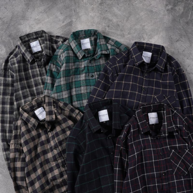 [N00101] Kemeja Flanel Distro Holyster / Kemeja Pria Kotak Kotak Lengan Panjang