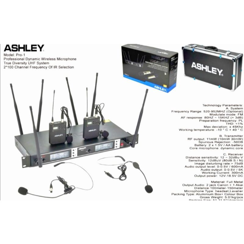 Mic Wireless 4 mic 2mic jepit clip on+2mic bando headset Ashley Pro1 Mikropon Pro1 Mikrofon Pro-1