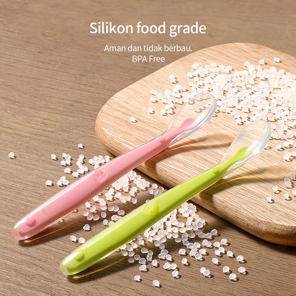 Lacoo Sendok peralatan makan bayi anak silicone Baby Spoon BPA FREE