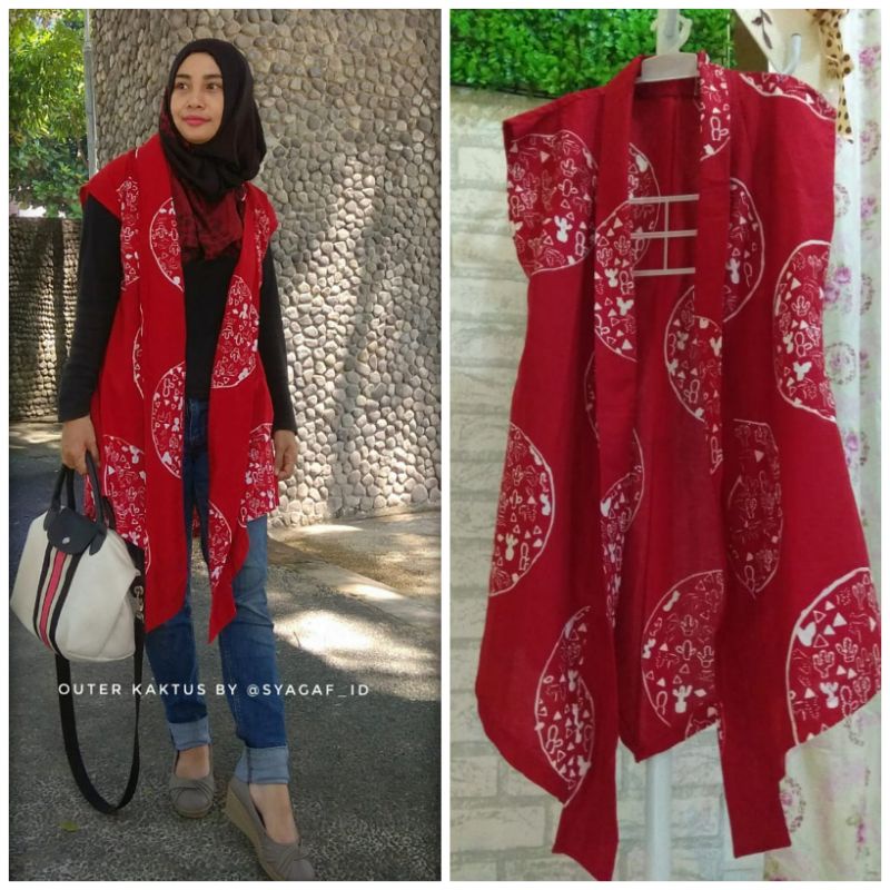 Outer batik merah kaktus