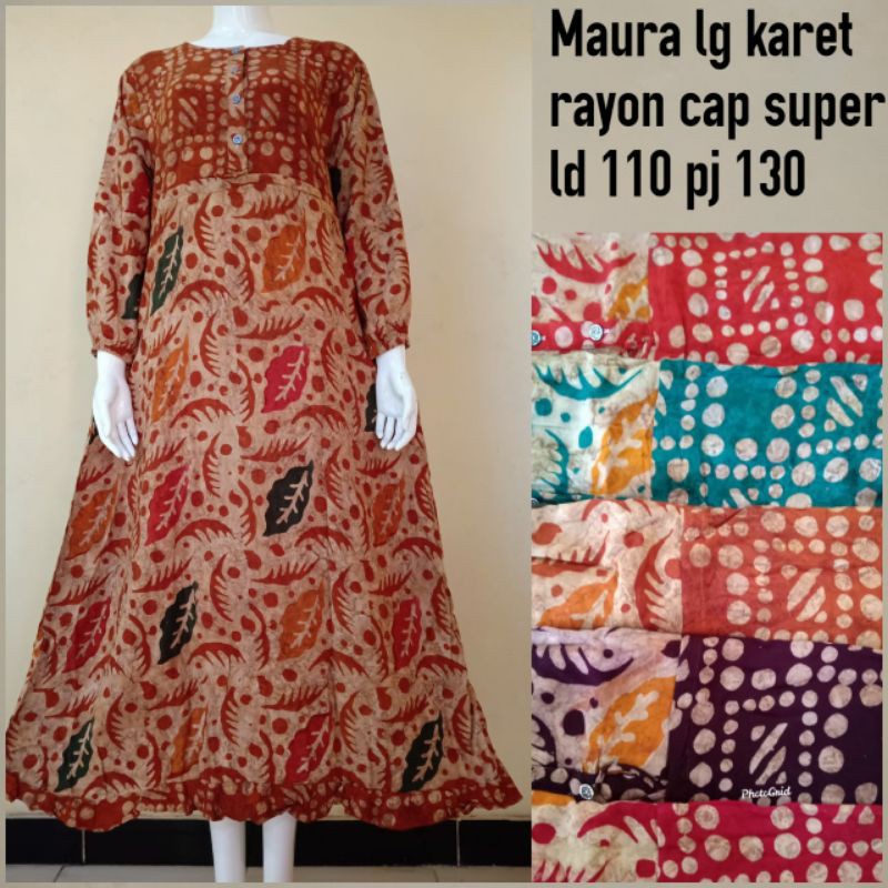 Daster Maura Stabilo Lengan Panjang Karet Batik Rayon Daster Nyaman bahan Adem dipakai Sehari hari