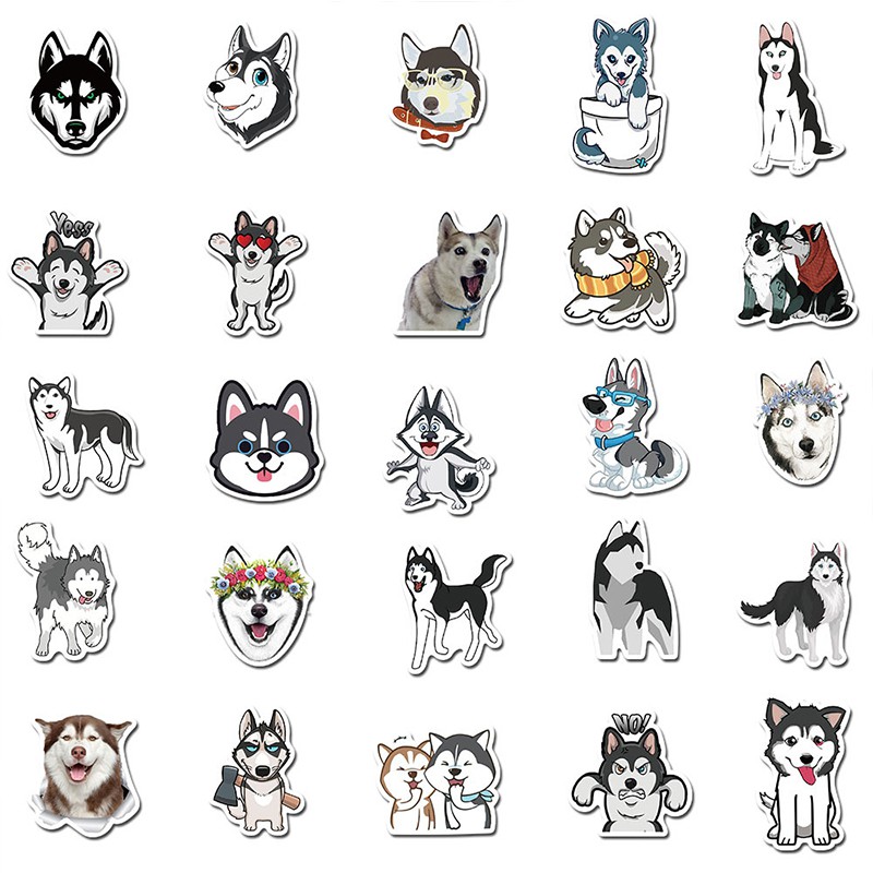 50pcs Pack Animal Pet Siberian Husky Stickers For Skateboard Guitar Motorcycle Laptop Waterproof Waterproof Sticker Toy Decals