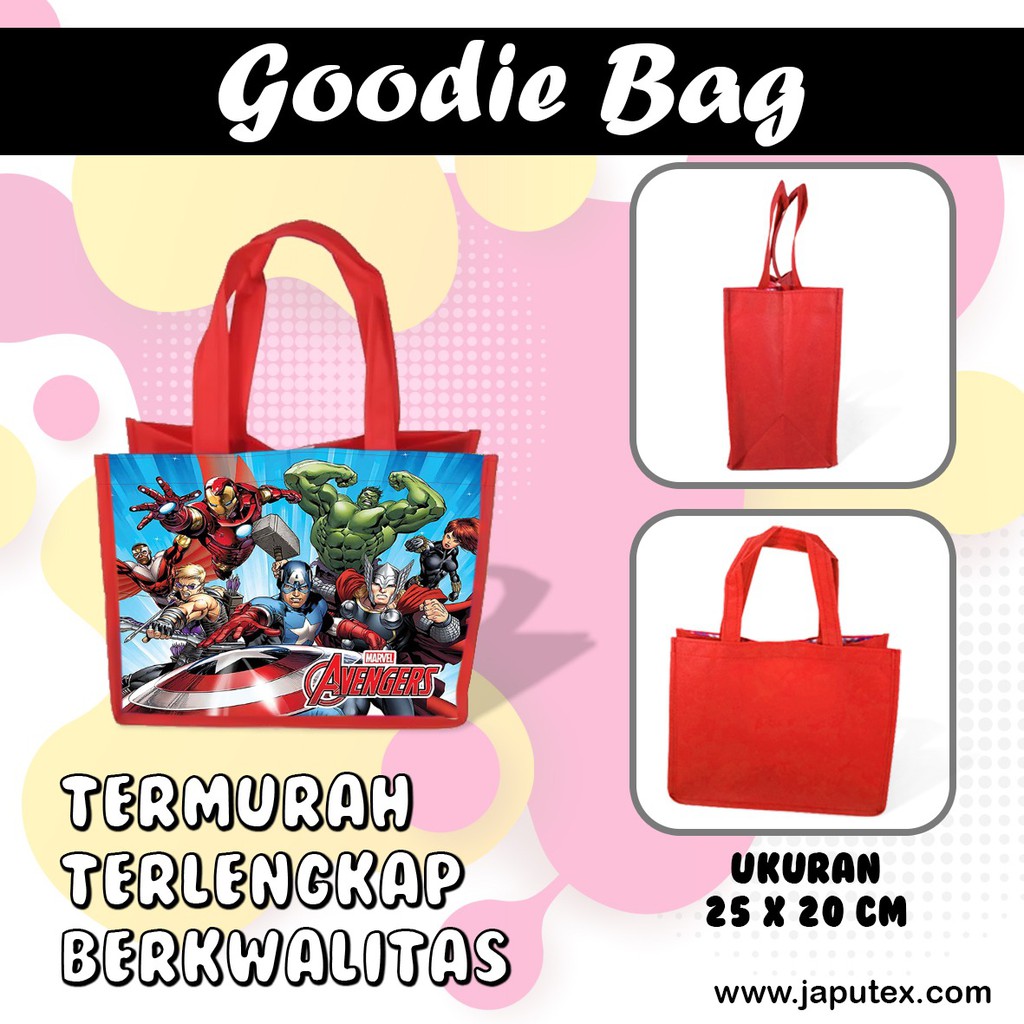 Tas Ultah Avengers Marvel Goodie Bag Souvenir Ulang Tahun Kartun Murah Custom Nama Aqiqah Parcel-Biru