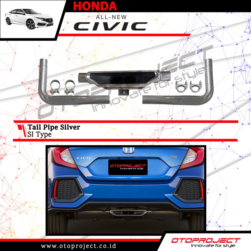 Otoproject - Tail Pipe A.N Civic 2016 Turbo Si Type Silver | Knalpot Civic 2016 Turbo