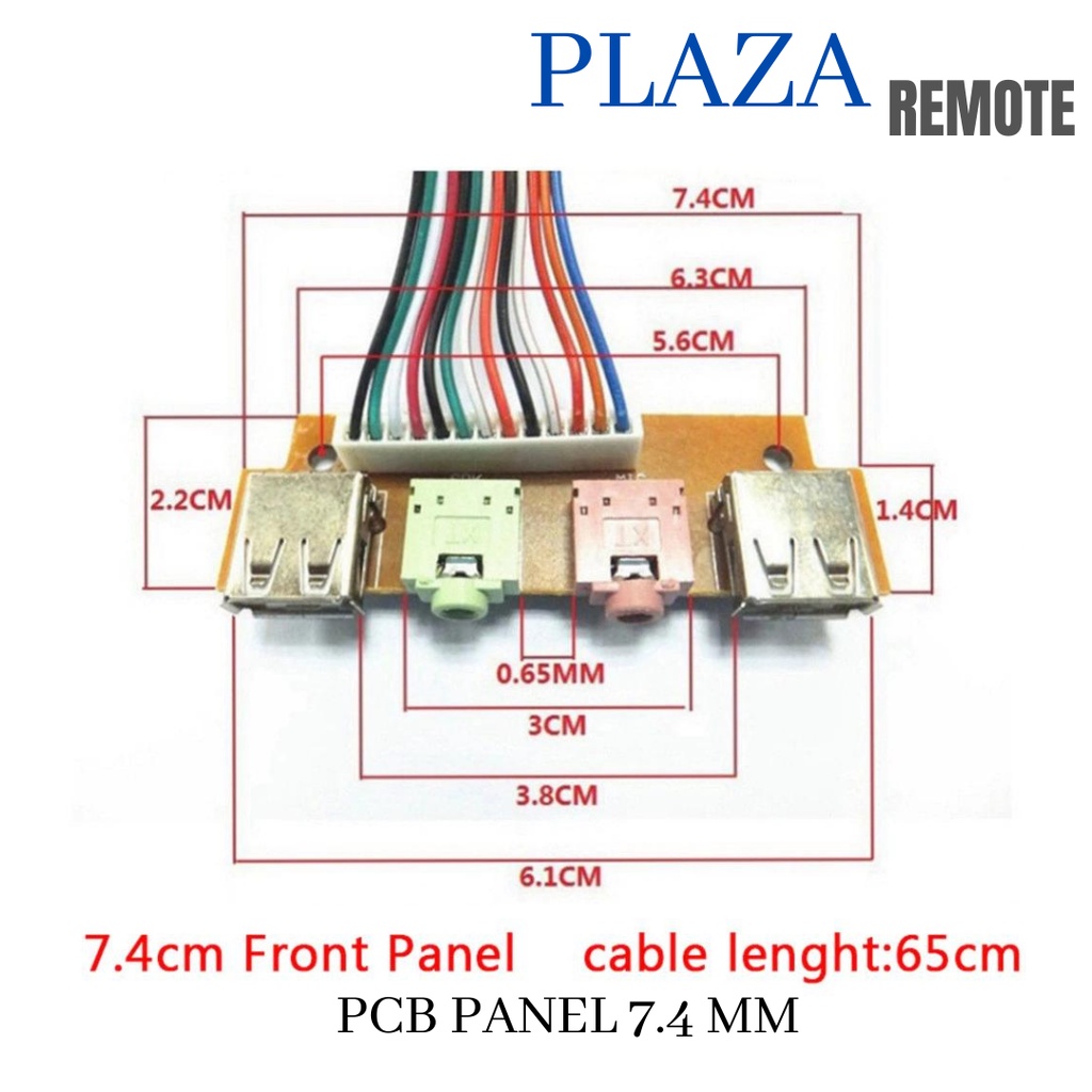 FRONT PANEL PCB KOMPUTER UKURAN 7.8 CM 2 USB AUDIO JACK 3.5 MM EARPHONE KABEL