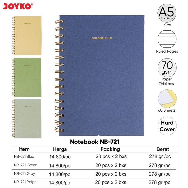 

Buku Diary Ring Bergaris / Ring Notebook A5 Nb-721/ Agenda Garis Warna Nb721 Joyko