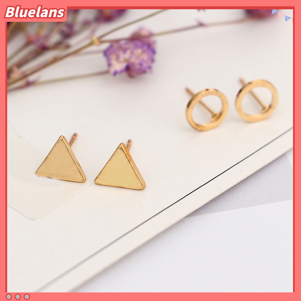 8pcs / Set Anting Stud Bentuk Geometris Persegi Segitiga Lingkaran Untuk Hadiah Wanita