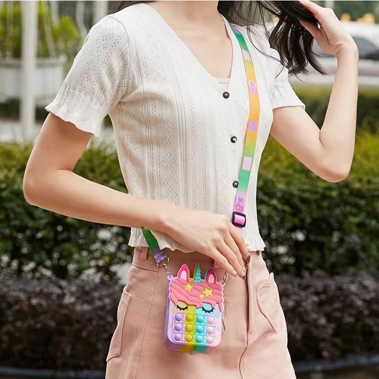 Tas Pop It Anak Unicorn Import Selempang HP Rubber Jelly Slingbag Lucu Karakter Perempuan Laki-Laki Fashion Murah Grosir COD TOKO92