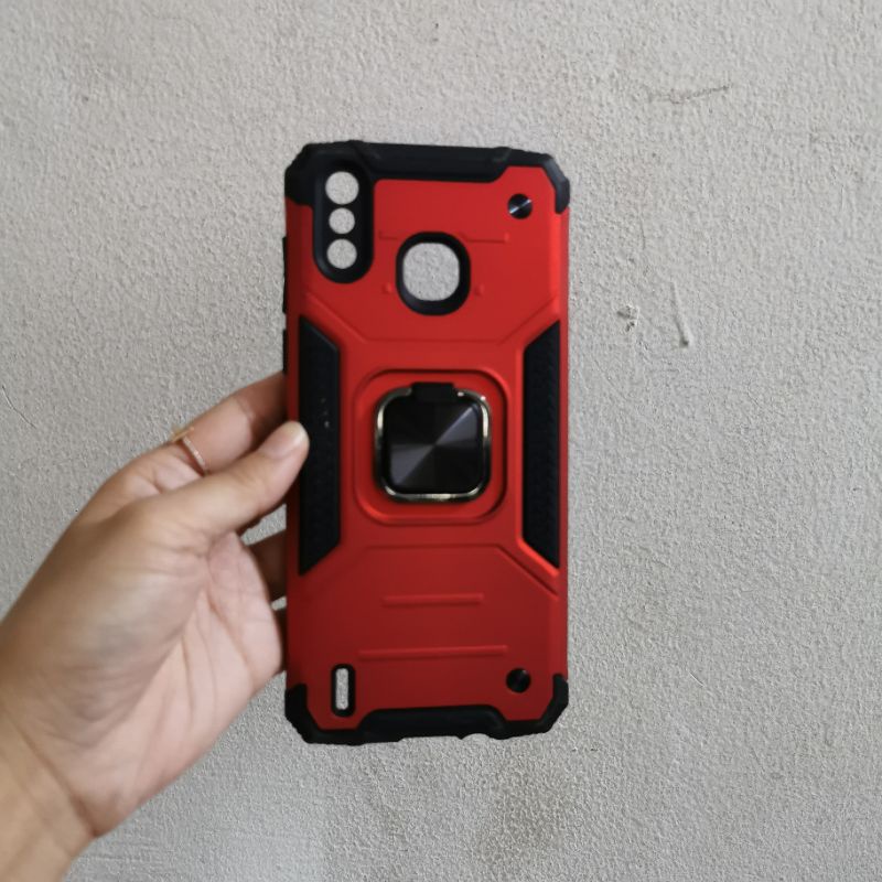 CASE INFINIX SMART 4 HARD CASE THUNDER + RING  CARBON