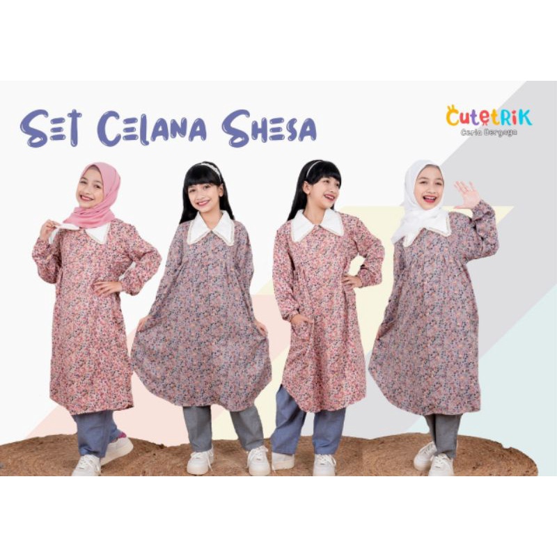 Cutetrik Setelan Tunik  Dan Celana Anak Perempuan Terbaru SetCel Tuniq Shesa