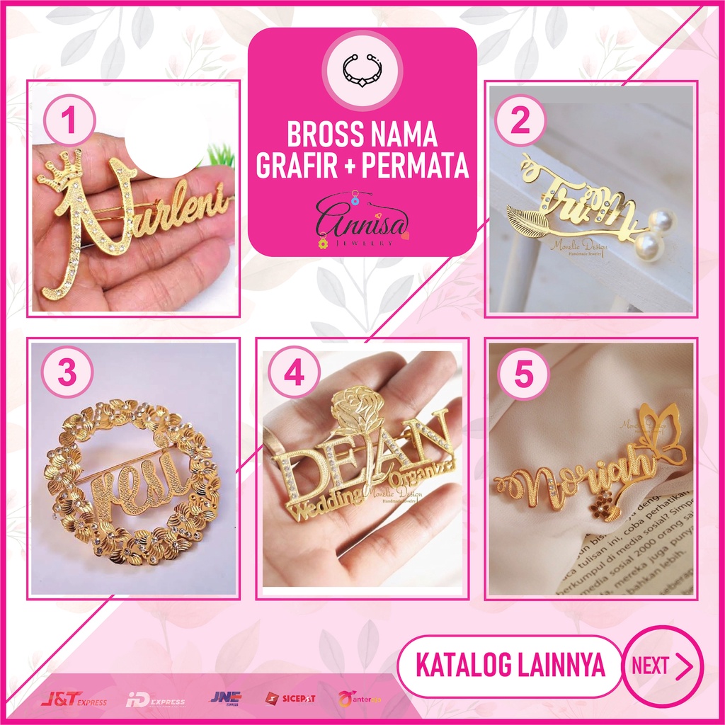 Bross Nama Gold Grafir+FullPermata Uk.Standar 2cm KODE(B1-1)